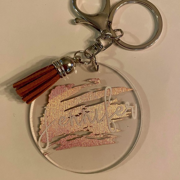 Personalized Round Acrylic Key Chains w Tassel - Picture 2 of 11